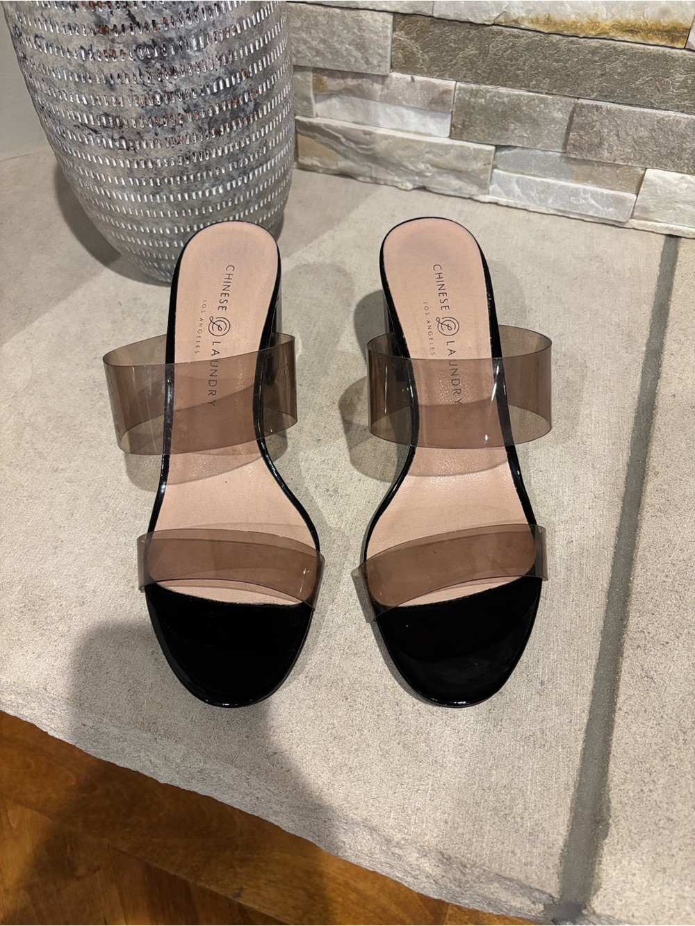 Chinese Laundry Clear Chunky Heel Slide Sandals - Picture 4 of 12
